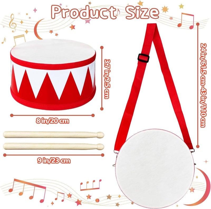 Xeehwb Kids Drum Set,8 in Wooden Toy Drum Set,Educational Baby Musical Toys Drum with Adjustable Strap 2 Drumsticks,Sensory Musical Instrument Drum Toy for Toddler Boys & Girls Gift(Red) - Image 2